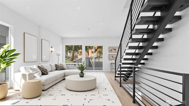 1114 26th Ave Unit A, Seattle, WA 98122 - living room with light wood-type flooring, recessed lighting, and stairway