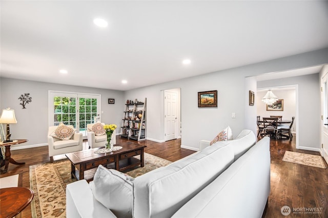 15068 NE 13th St, Bellevue, WA 98007 - living area with recessed lighting and dark wood-style floors
