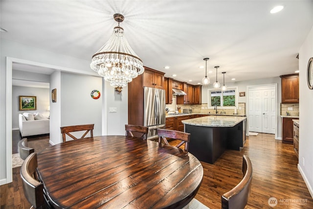 15068 NE 13th St, Bellevue, WA 98007 - dining area featuring recessed lighting, dark wood-style flooring, and a chandelier