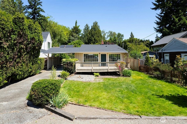 17108 47th Ave NE, Lake Forest Park, WA 98155 - view of front facade featuring driveway, a deck, a chimney, and an attached carport