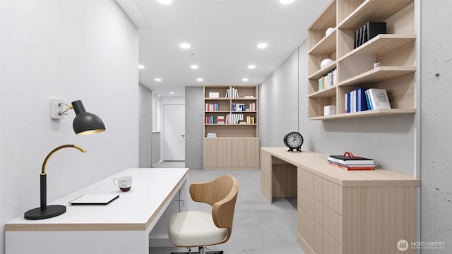 1112 26th Ave Unit A, Seattle, WA 98122 - office area with built in desk, finished concrete floors, and recessed lighting