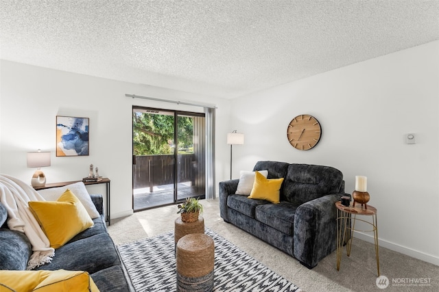 1506 N Defiance St Unit R205, Tacoma, WA 98406 - carpeted living room with a textured ceiling and baseboards
