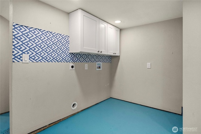 113 W Chenault Ave, Hoquiam, WA 98550 - laundry area featuring hookup for a washing machine, electric dryer hookup, and cabinet space