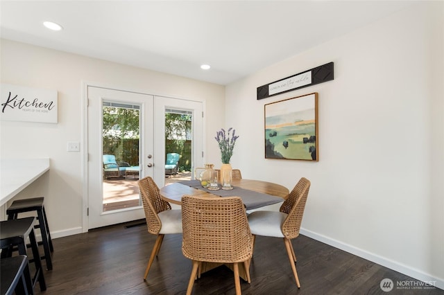 604 N 178th St, Shoreline, WA 98133 - dining area featuring french doors, dark wood finished floors, baseboards, and recessed lighting