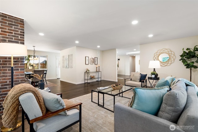 604 N 178th St, Shoreline, WA 98133 - living room featuring wood finished floors, recessed lighting, and baseboards