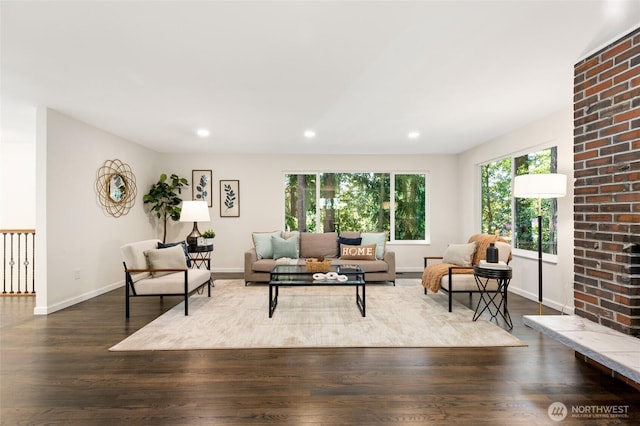 604 N 178th St, Shoreline, WA 98133 - living area with dark wood-type flooring, recessed lighting, and baseboards