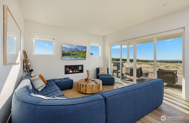 1421 S Cohasset Crst, Westport, WA 98595 - living area featuring wood finished floors and a glass covered fireplace