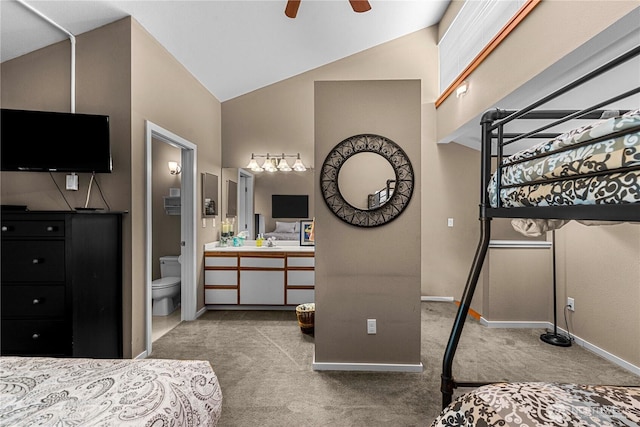 8903 Crescent Bar Rd NW Unit 18, Quincy, WA 98848 - bedroom featuring carpet floors, baseboards, vaulted ceiling, ensuite bathroom, and a sink