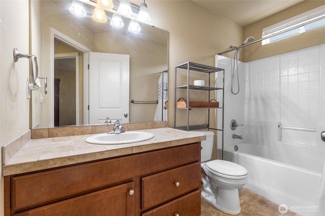 5418 Bennett Ave SE, Auburn, WA 98092 - bathroom with bathing tub / shower combination, vanity, toilet, and tile patterned floors