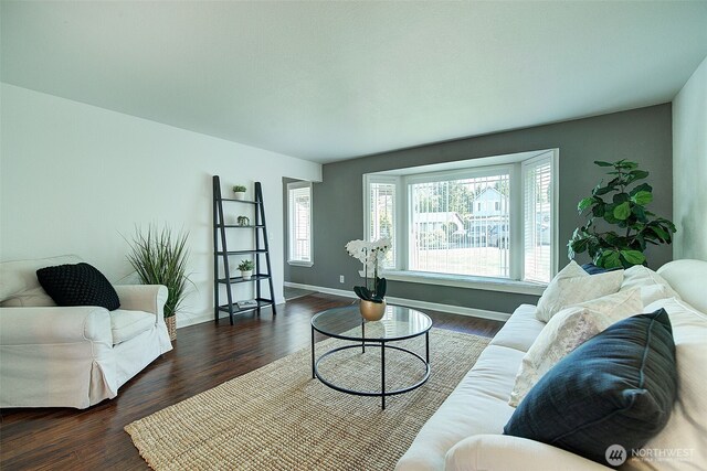 109 77th Pl SW, Everett, WA 98203 - living area featuring healthy amount of natural light, dark wood-style flooring, and baseboards