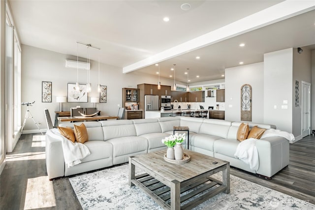 8054 Makah Rd, Birch Bay, WA 98230 - living room featuring dark wood finished floors, recessed lighting, and beamed ceiling