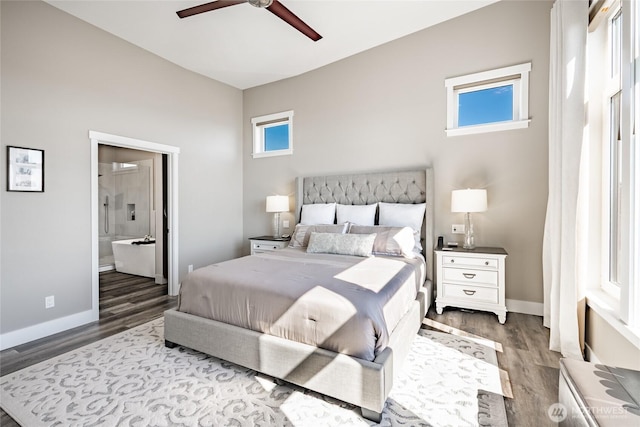 8054 Makah Rd, Birch Bay, WA 98230 - bedroom featuring wood finished floors, ensuite bath, and a ceiling fan