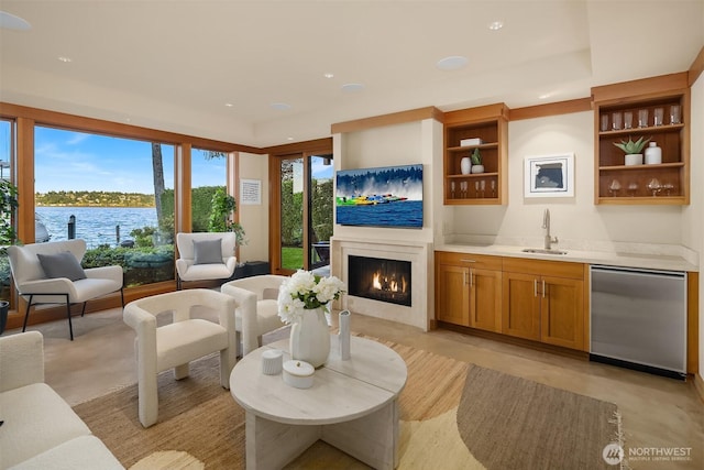 1104 Lakeside Ave S, Seattle, WA 98144 - living room featuring bar with sink, a premium fireplace, and recessed lighting