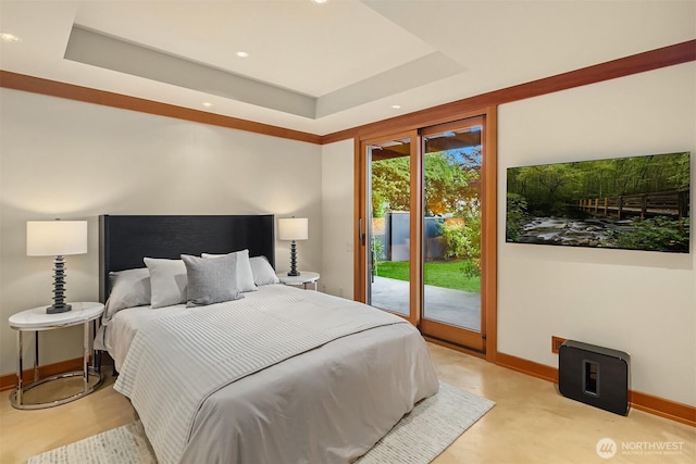 1104 Lakeside Ave S, Seattle, WA 98144 - bedroom with access to exterior, a tray ceiling, and recessed lighting