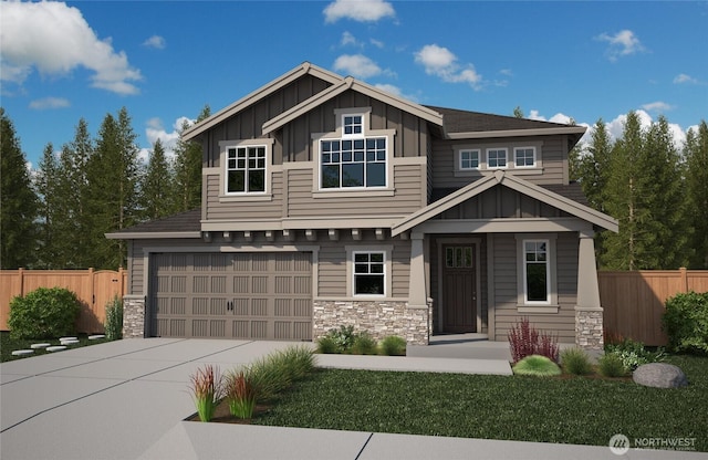 812 Bodie Ct SE, Lacey, WA 98513 - craftsman house featuring board and batten siding, concrete driveway, stone siding, and an attached garage