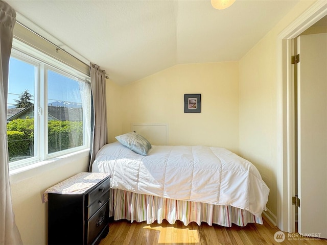 13151/2 W 5th St, Port Angeles, WA 98363 - bedroom featuring lofted ceiling and dark wood-style flooring