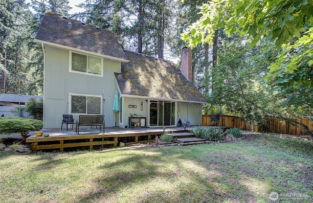 10012 NE 39th St, Vancouver, WA 98662 - rear view of property featuring a chimney, a wooden deck, and roof with shingles