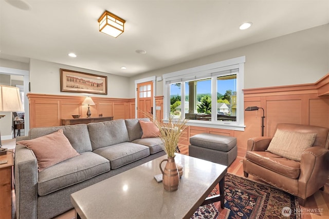 1605 Donovan Ave, Bellingham, WA 98225 - living area featuring a decorative wall, wainscoting, and recessed lighting