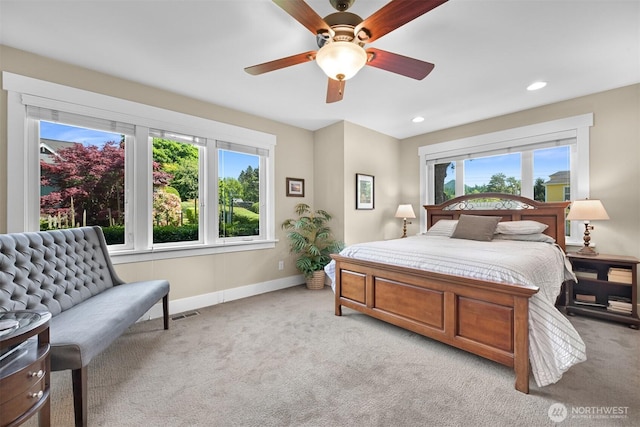 1605 Donovan Ave, Bellingham, WA 98225 - bedroom featuring light colored carpet, recessed lighting, and ceiling fan