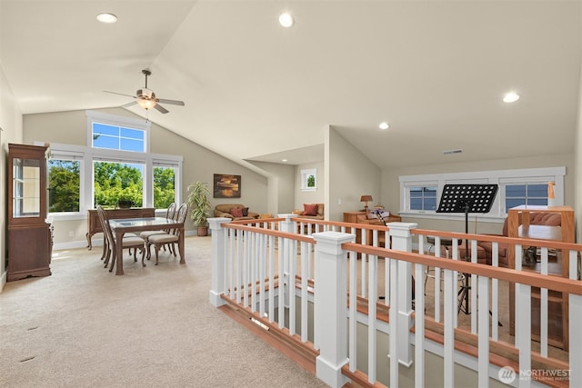 1605 Donovan Ave, Bellingham, WA 98225 - hallway with lofted ceiling, an upstairs landing, light colored carpet, and recessed lighting