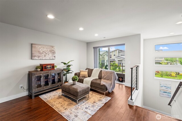 32867 Madrona Ave SE, Black Diamond, WA 98010 - living room featuring plenty of natural light, recessed lighting, and dark wood finished floors