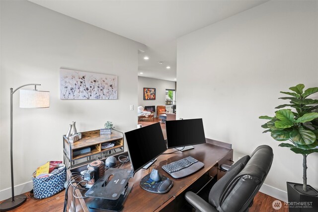 32867 Madrona Ave SE, Black Diamond, WA 98010 - home office featuring wood finished floors and recessed lighting