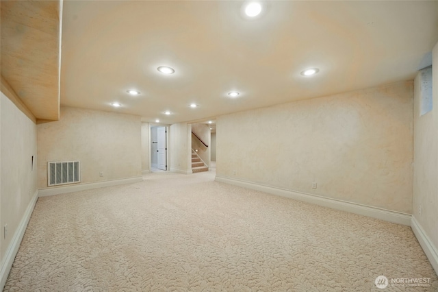 1126 E Alder St, Walla Walla, WA 99362 - finished basement with carpet, recessed lighting, stairs, and baseboards