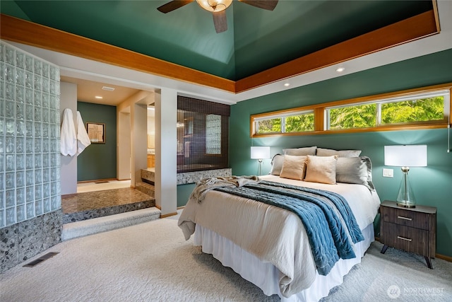 5419 Quail Run, Blaine, WA 98230 - carpeted bedroom featuring baseboards, a ceiling fan, and recessed lighting