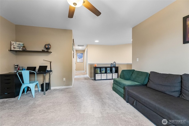 15315 91st Ave SE, Yelm, WA 98597 - living area featuring carpet flooring, a ceiling fan, an office area, and recessed lighting