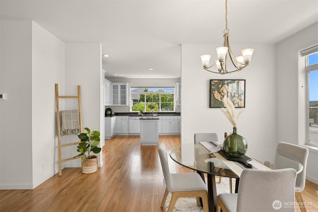 3421 Highfield Ct, Bellingham, WA 98226 - dining space with a chandelier, light wood finished floors, and recessed lighting