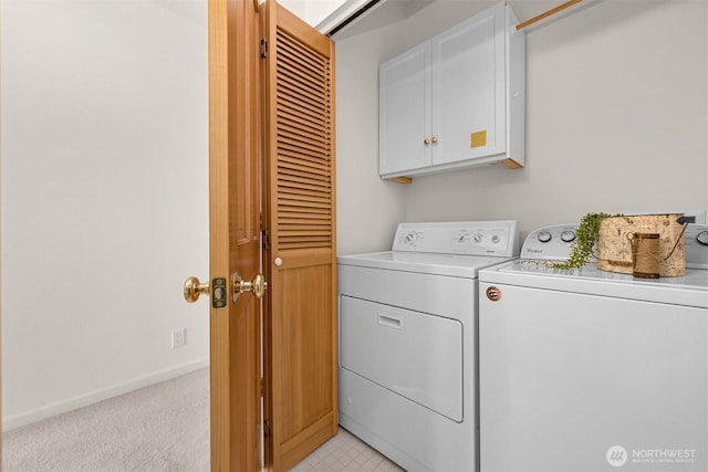 3421 Highfield Ct, Bellingham, WA 98226 - washroom featuring independent washer and dryer, cabinet space, and light colored carpet