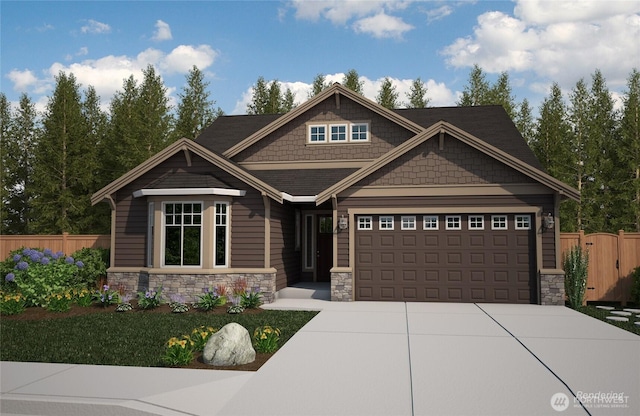 7391 Mirasett St SW Lot 42, Tumwater, WA 98512 - craftsman-style house featuring stone siding, an attached garage, and driveway