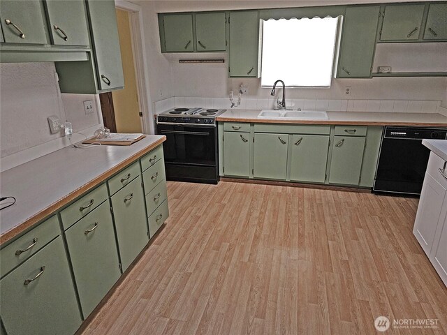 20025 Carper Rd SW, Rochester, WA 98579 - kitchen with green cabinetry, electric stove, a sink, and dishwasher