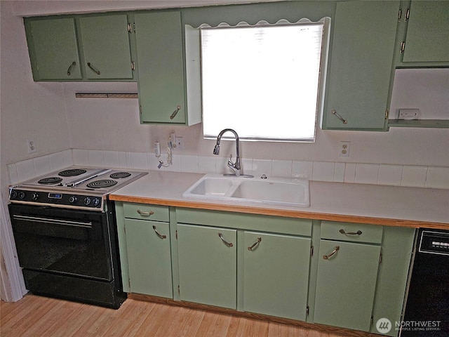 20025 Carper Rd SW, Rochester, WA 98579 - kitchen featuring black appliances, green cabinets, a sink, and healthy amount of natural light