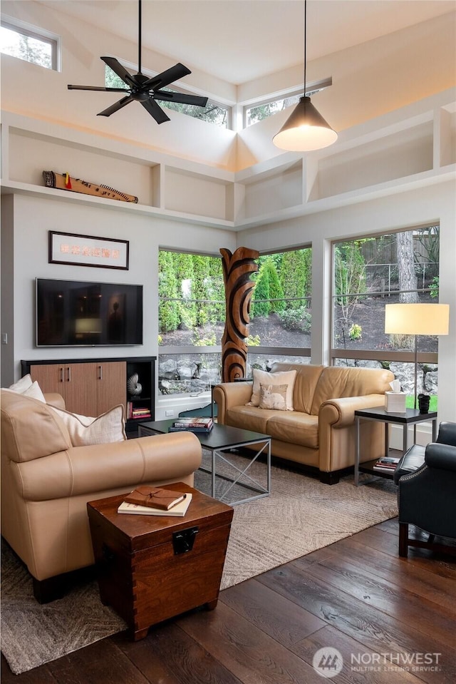 11116 SE 4th St, Bellevue, WA 98004 - living room with hardwood / wood-style flooring and ceiling fan