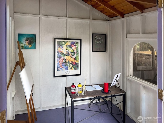 7321 47th Ave SW Unit B, Seattle, WA 98136 - office area with wooden ceiling and finished concrete flooring