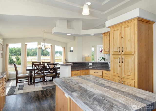 155 Triopha Ln, Sequim, WA 98382 - kitchen featuring light brown cabinets, plenty of natural light, dark wood-type flooring, and recessed lighting