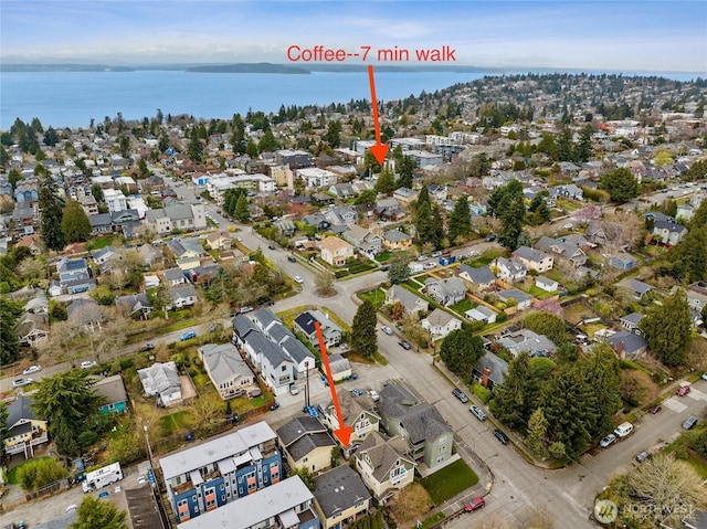 5907 40th Ave SW Unit B, Seattle, WA 98136 - aerial overview of property's location with a large body of water and nearby suburban area