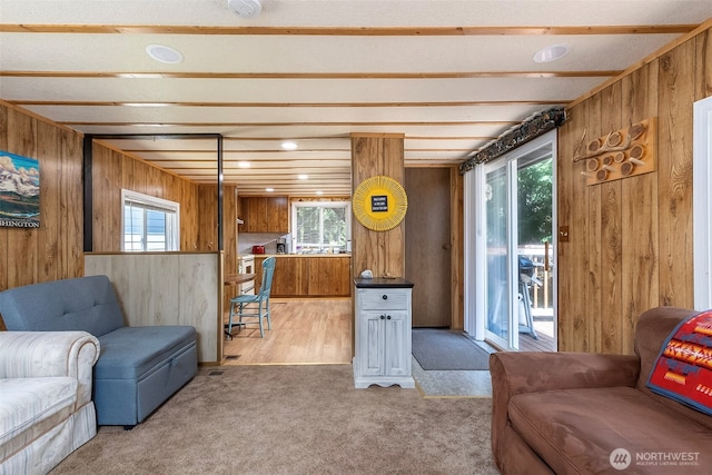118 Silver Tip Ln, Packwood, WA 98361 - carpeted living room featuring wooden walls