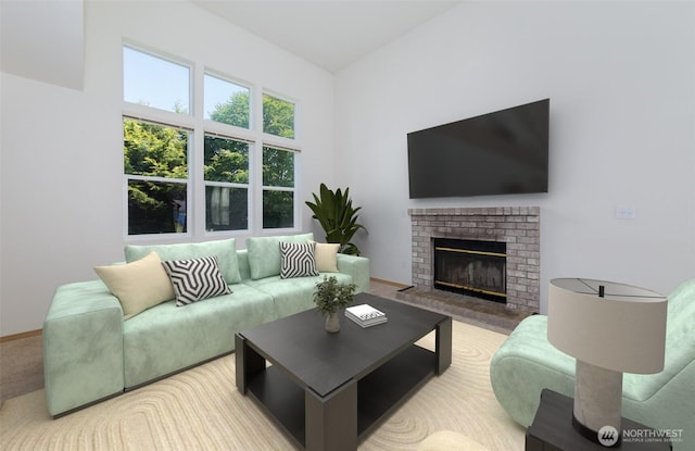 2715 99th Ave NE, Lake Stevens, WA 98258 - living room featuring a brick fireplace