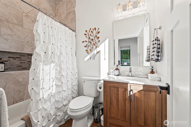 9418 165th Avenue Ct SW, Longbranch, WA 98351 - full bath with vanity, shower / bath combo with shower curtain, and wood finished floors