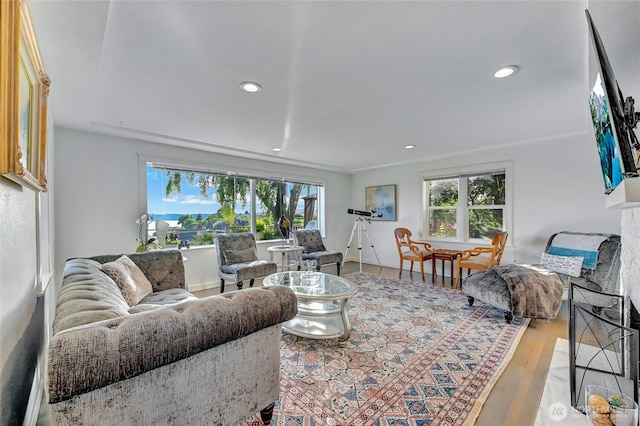 10825 Marine View Dr SW, Seattle, WA 98146 - living room with wood finished floors, recessed lighting, and a fireplace