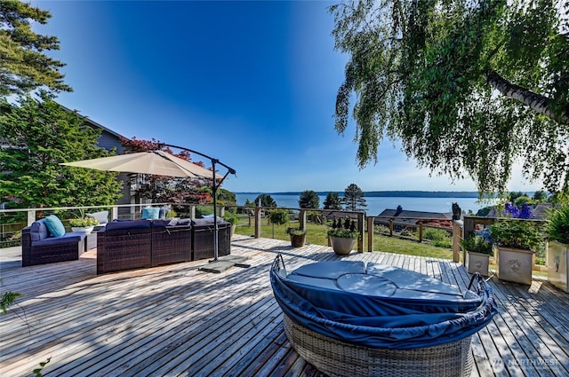10825 Marine View Dr SW, Seattle, WA 98146 - deck featuring a water view and outdoor lounge area