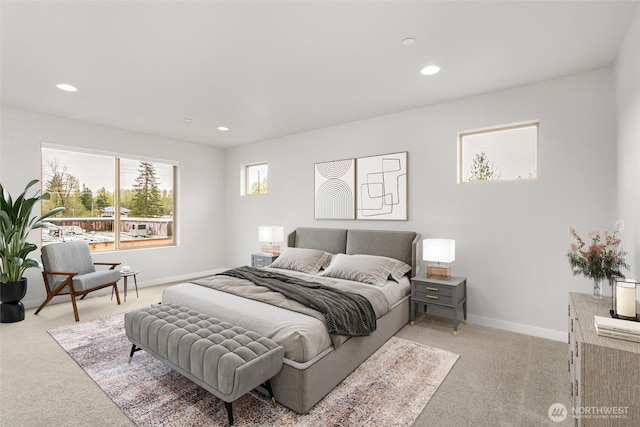 13307 SE 238th Pl Unit 11, Kent, WA 98042 - bedroom featuring light carpet, baseboards, and recessed lighting