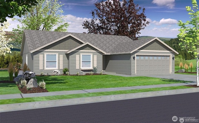 1138 Polo Ridge Dr, Moses Lake, WA 98837 - view of front of home featuring a garage, concrete driveway, roof with shingles, and a front lawn