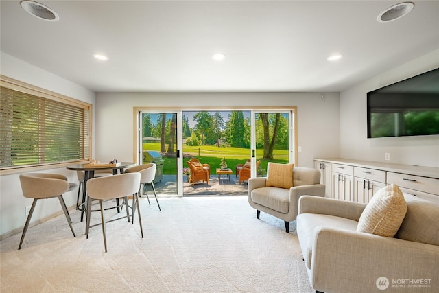 5520 Canvasback Rd, Blaine, WA 98230 - living room featuring light colored carpet and recessed lighting