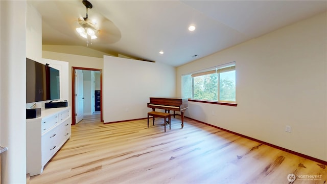17765 25th Ave NE, Shoreline, WA 98155 - bedroom with light wood-type flooring, vaulted ceiling, baseboards, and recessed lighting
