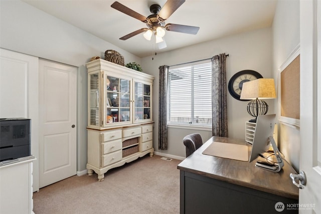 19409 90th Avenue Ct E, Graham, WA 98338 - office area with a ceiling fan, light carpet, and baseboards