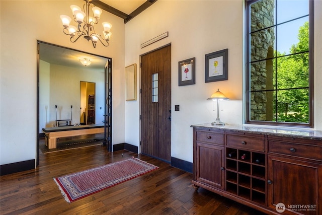 2316 Ridgeview Rd, Walla Walla, WA 99362 - foyer featuring a chandelier, dark wood finished floors, plenty of natural light, and a high ceiling