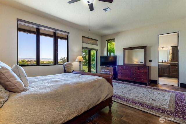 2316 Ridgeview Rd, Walla Walla, WA 99362 - bedroom featuring hardwood / wood-style floors, ensuite bathroom, and a ceiling fan